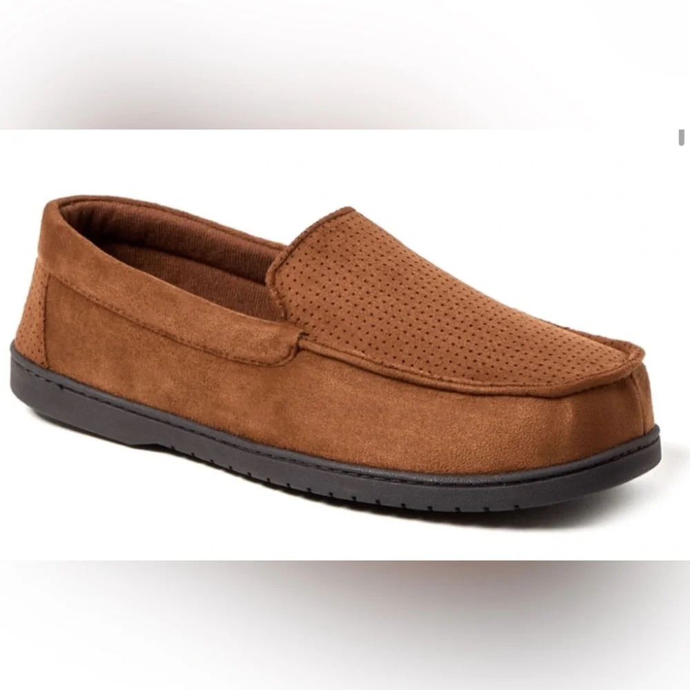 DEARFOAMS Mens Microsuede Moccasin Slippers Size Small 7-8 Tan Washable New